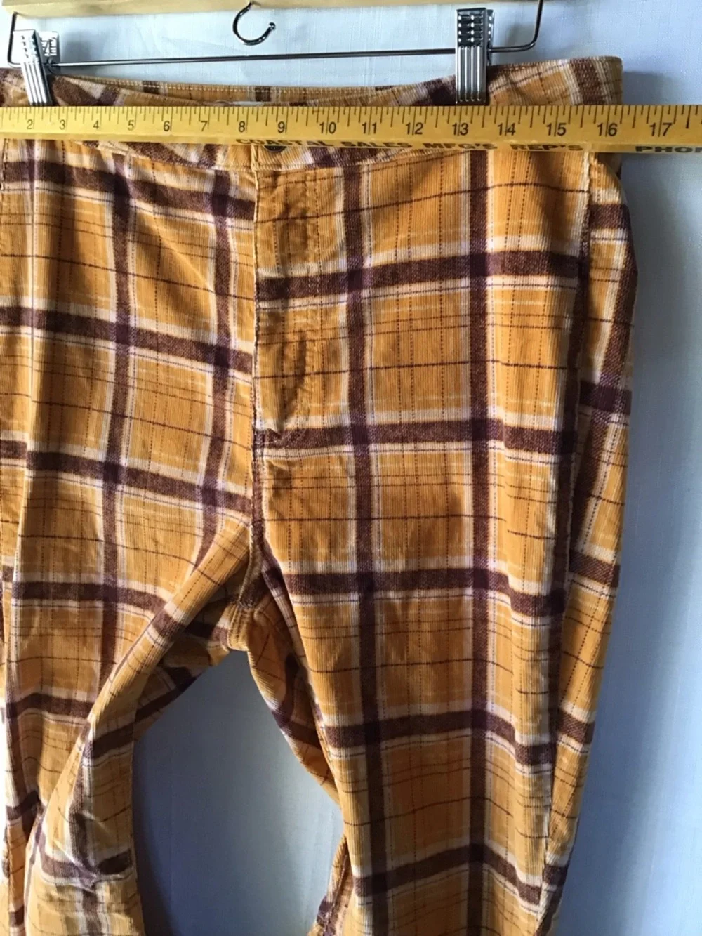 Free People women’s Yellow Plaid Wide Leg Flare Pants Size 32 Retro - Picture 9 of 15